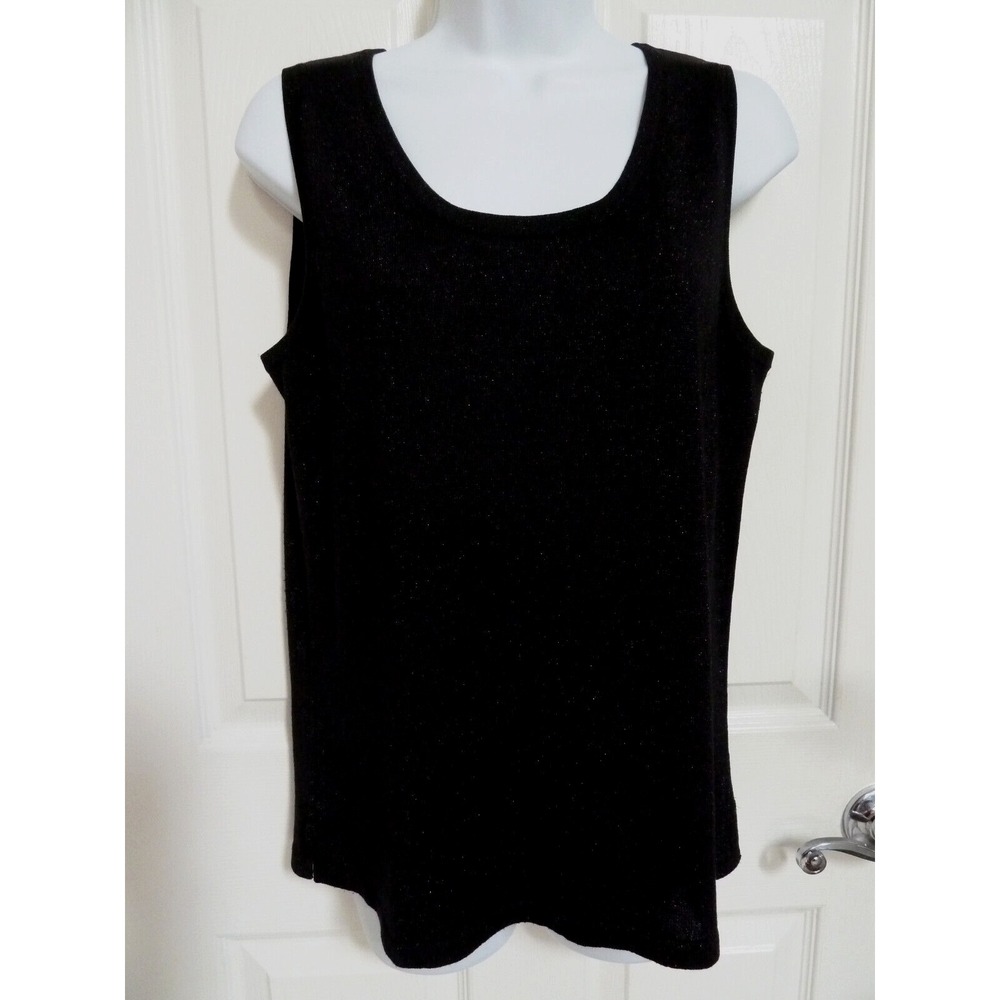 Chico's Design Silk Shimmer Sweater Tank Black Silver Metallic Holiday Size 1 M